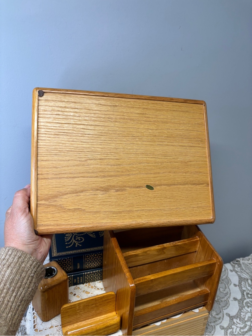 Vintage Solid Oak Wood Desk Organizer Set 6 Pieces Executive Office Accessories - Picture 7 of 7